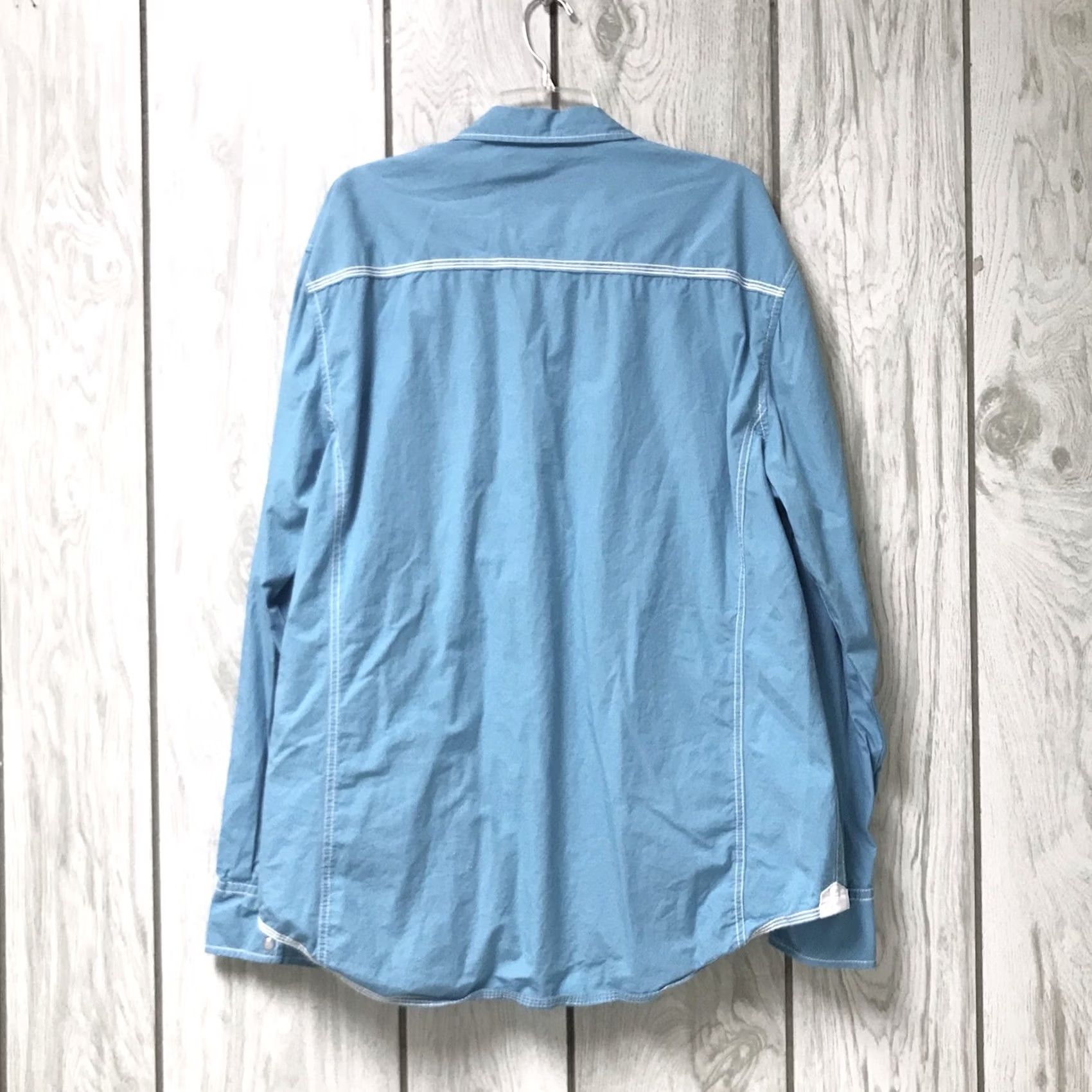 Vintage Buckle BKE Shirt Men Turquoise White Houston Striped Athletic Fit Pearl Snap 2XL Long Sleeve Jeans Cowboy Ranch Western Shirt Size US XXL / EU 58 / 5 - 2 Thumbnail