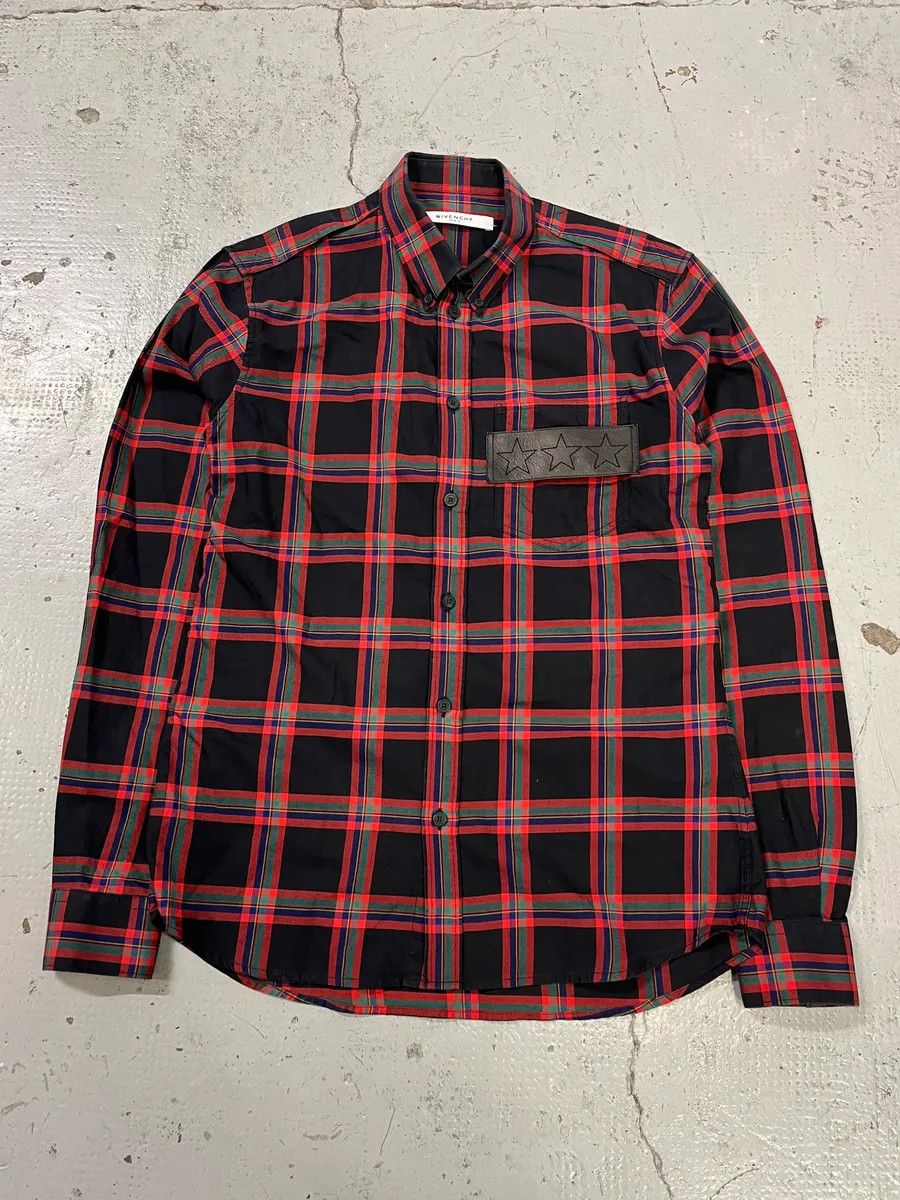 Givenchy SS2016 Givenchy Star Leather Patch Tartan Shirt by Riccardo Tisci Size US S / EU 44-46 / 1 - 1 Thumbnail