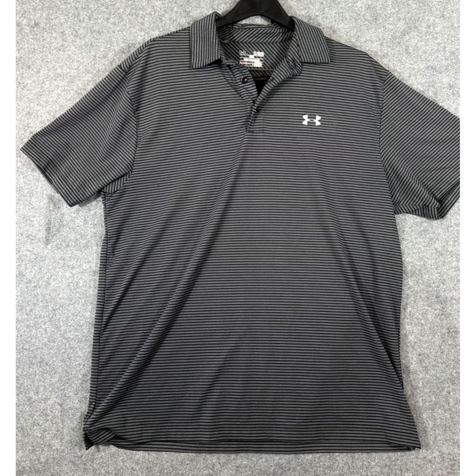Under Armour Under Armour Polo Shirt Mens XL Gray Black Pinstriped Stretch HeatGear Loose Size US XL / EU 56 / 4 - 2 Thumbnail