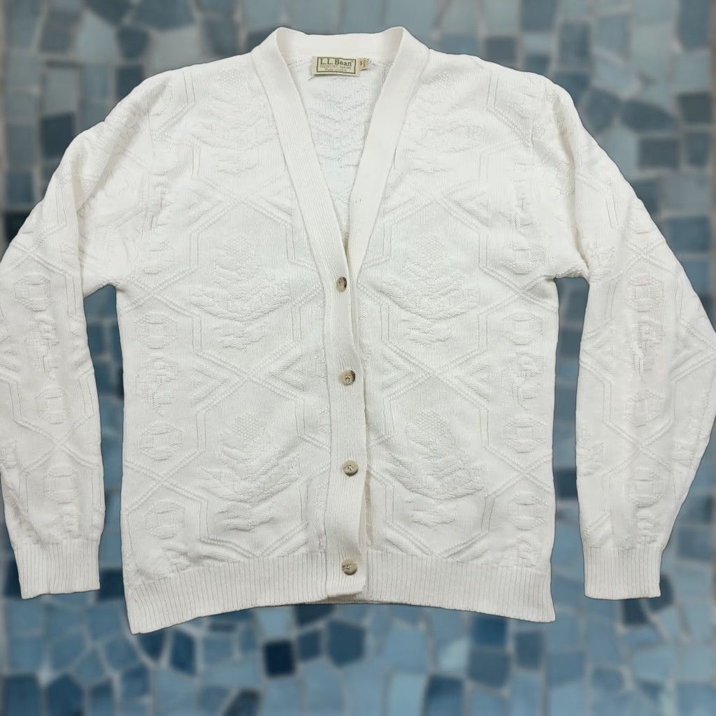 Vintage L.L. Bean Wool Birds Eye Cardigan Sweater Womens Medium Gray Casual  Knit 90s, image size:1024x1024