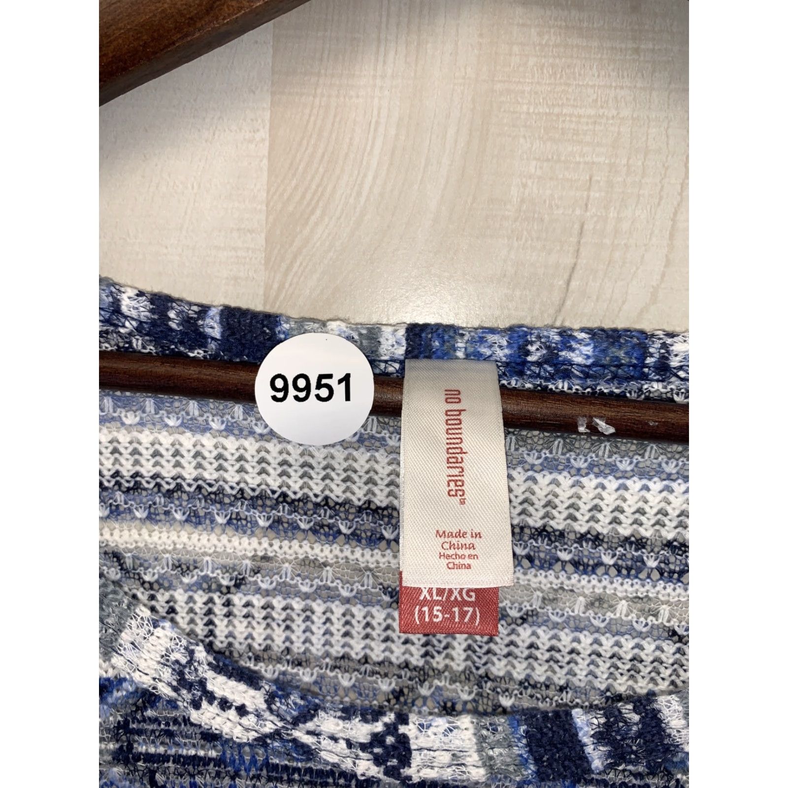 Vintage No Boundaries Blue Open Knit 3/4 Top Juniors Womens XL Blouse Knit Shirt Geometric Open Print NWT-9951 Size XL / US 12-14 / IT 48-50 - 2 Thumbnail