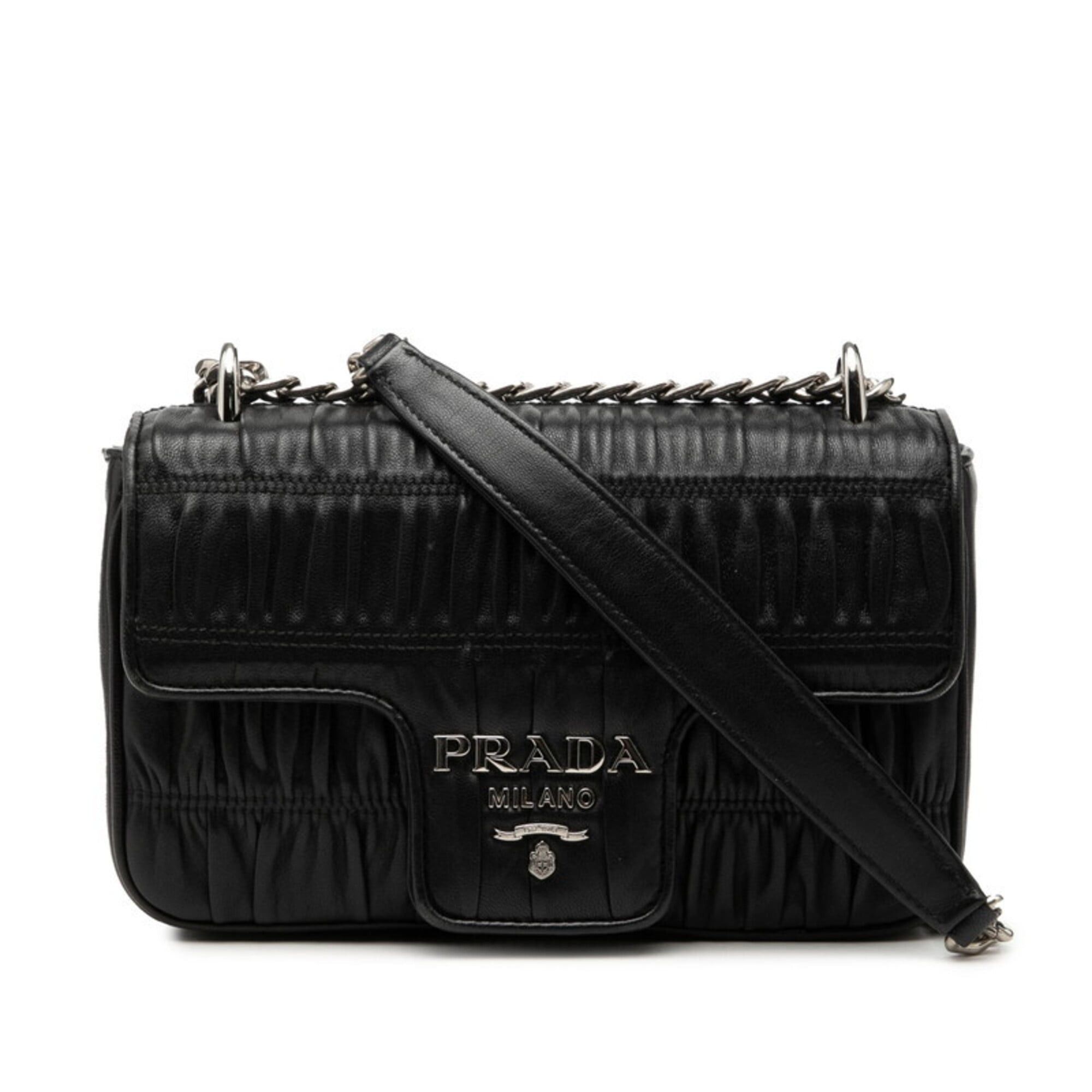 Prada Prada Nappa Gaufre Gathered Crossbody Chain Shoulder Bag 1BD140 Nero Black Leather Women's PRADA Size ONE SIZE - 1 Thumbnail