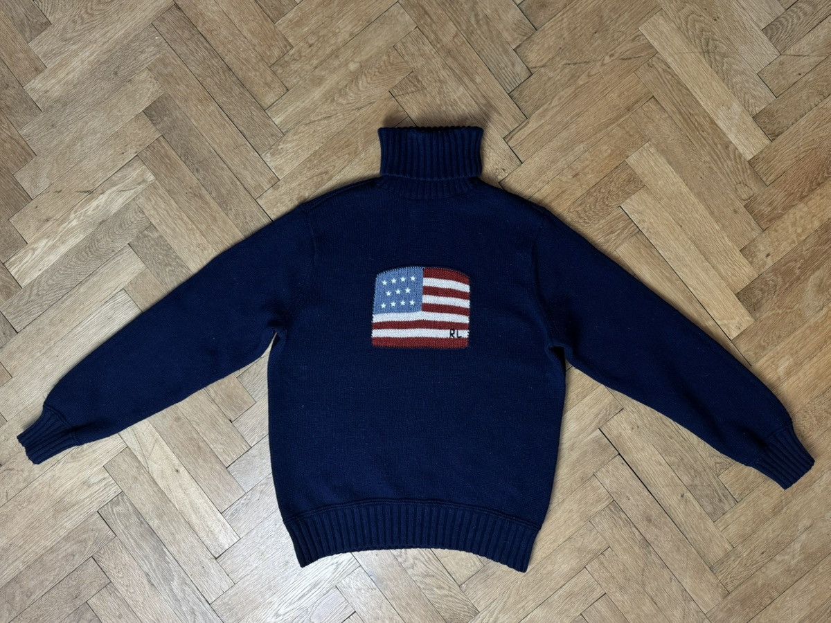 Vintage Polo Ralph Lauren USA Flag Turtleneck Navy L