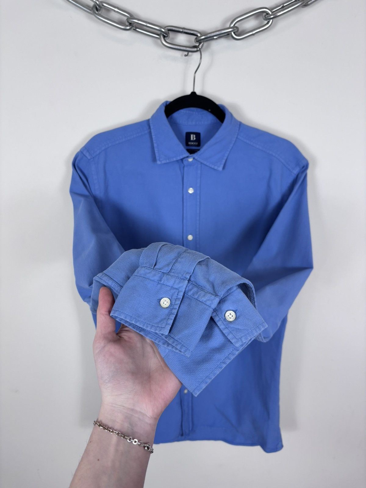 Boggi Boggi Milano Men’s Regular Fit Blue Cotton Button Up Shirt Size US M / EU 48-50 / 2 - 8 Thumbnail