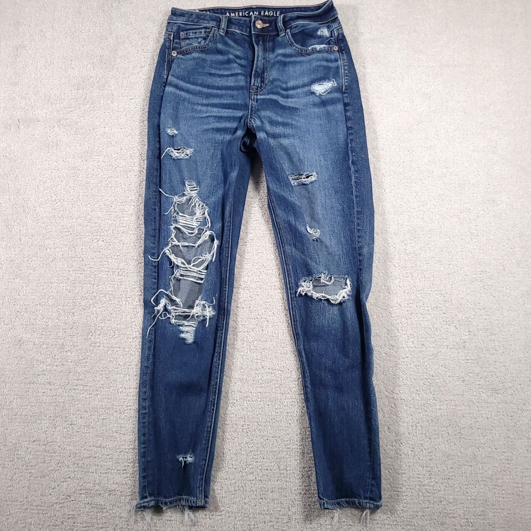American Eagle Outfitters VINTAGE American Eagle Strigid Distressed Mom Jean Women's 4 Long 26X29 Denim Destroyed Jeans Women Regular Long 29in Blue Distressed 5-Pocket Size 27" / US 4 / IT 40 - 2 Thumbnail