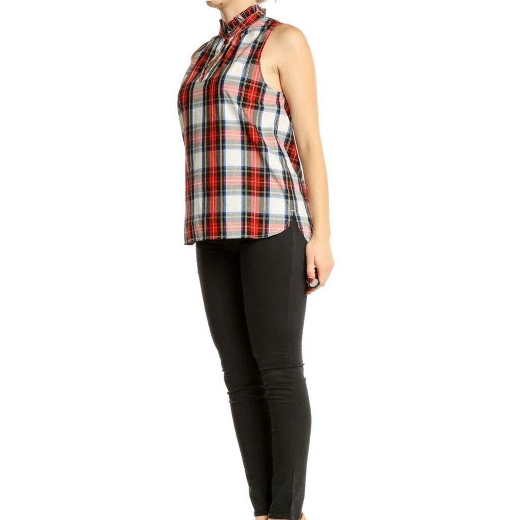 J.Crew J. Crew Holiday White Red Plaid Smock Sleeveless Top Sz 2 XS Size XS / US 0-2 / IT 36-38 - 2 Thumbnail