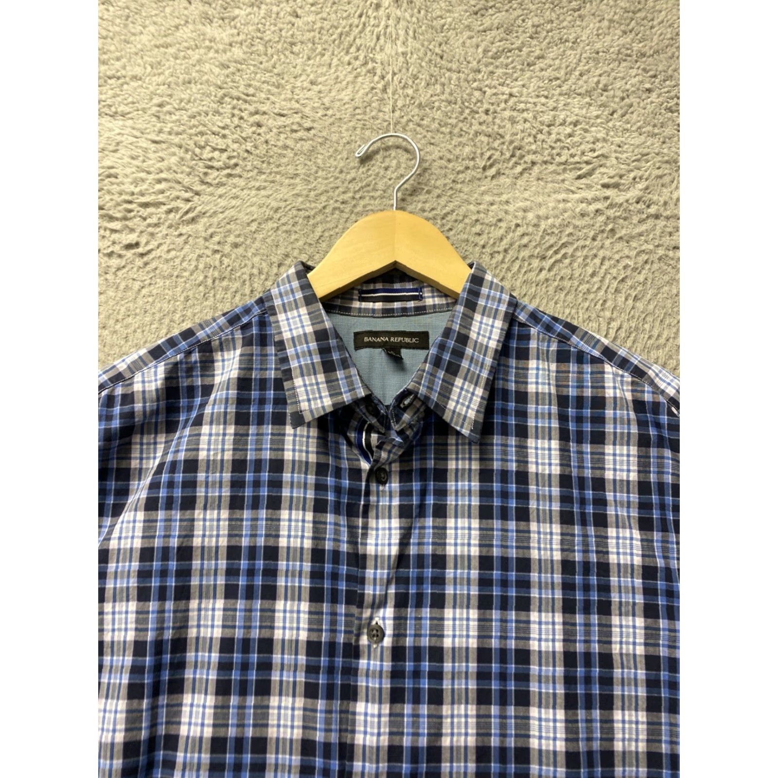 Banana Republic BANANA REPUBLIC Shirt Mens Large Plaid Long Sleeve Button-Up Blue Cotton Regular Fit I Casual Men’s Shirt Size US L / EU 52-54 / 3 - 3 Thumbnail