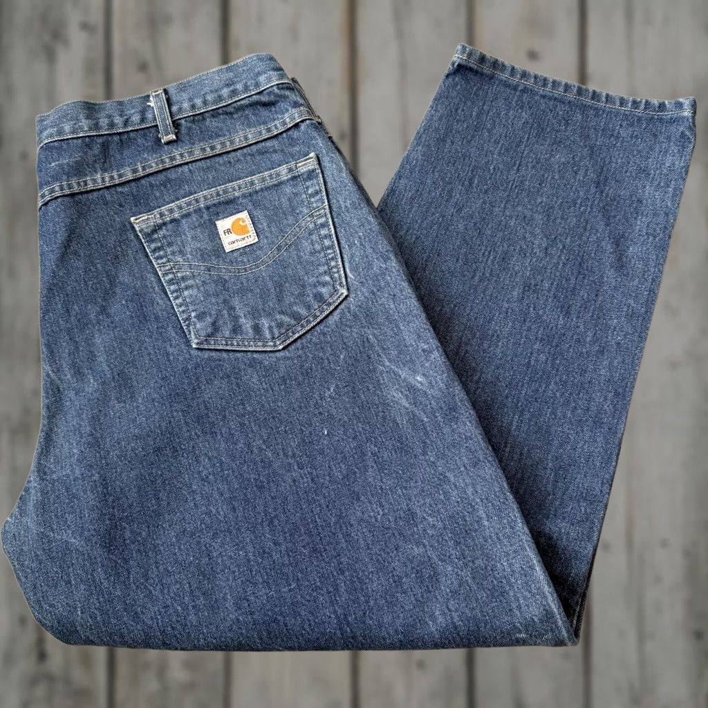 Carhartt Carhartt FR Jeans Mens 42x30 Denim Flame-Resistant 5-Pocket Relaxed Straight Blue 42x30 Mens Workwear Logo FRB160 Size US 42 / EU 58 - 1 Thumbnail
