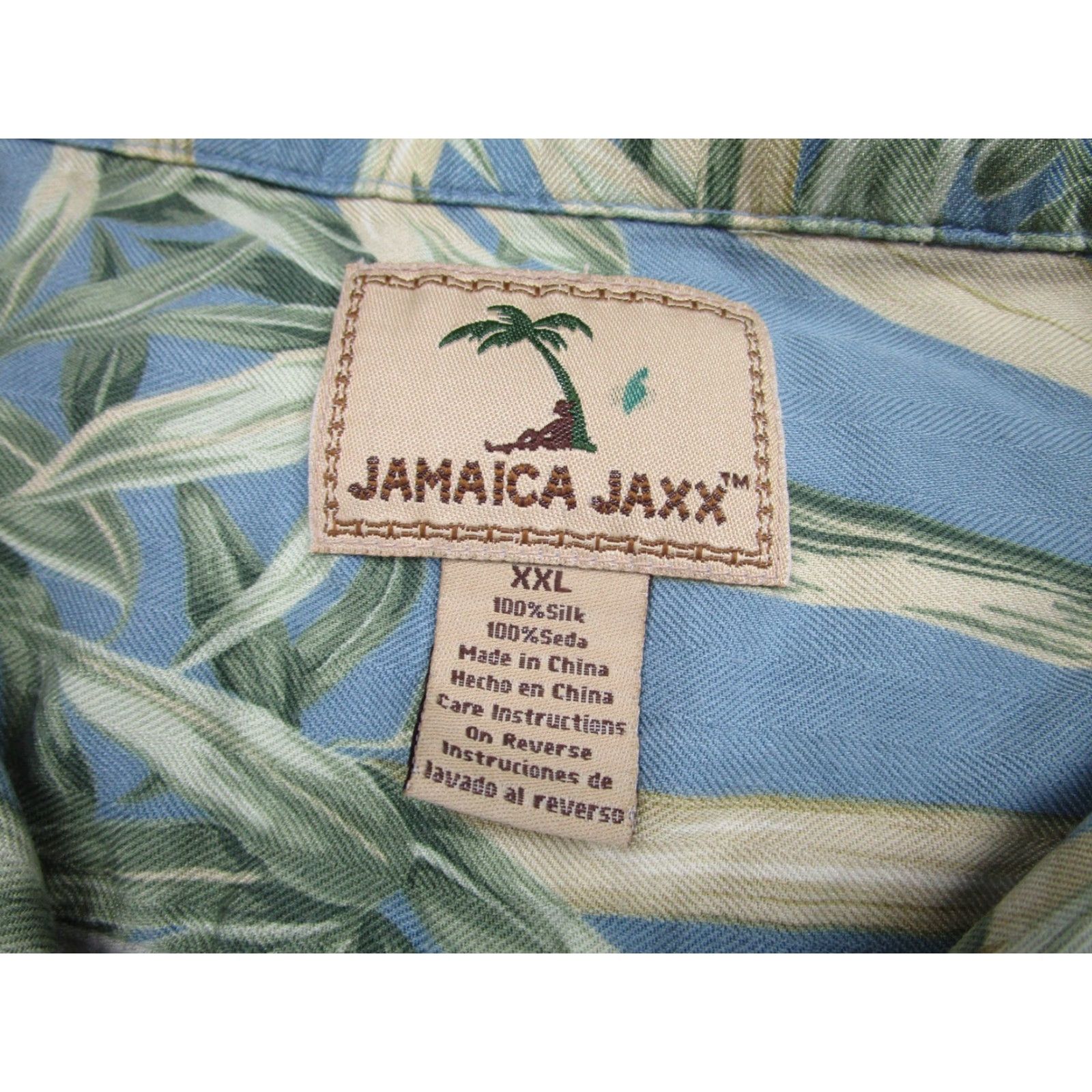 Vintage Jamaica Jaxx Shirt Mens 2XL Blue Green Silk Bamboo Print Camp Aloha Hawaiian Size US XXL / EU 58 / 5 - 4 Thumbnail