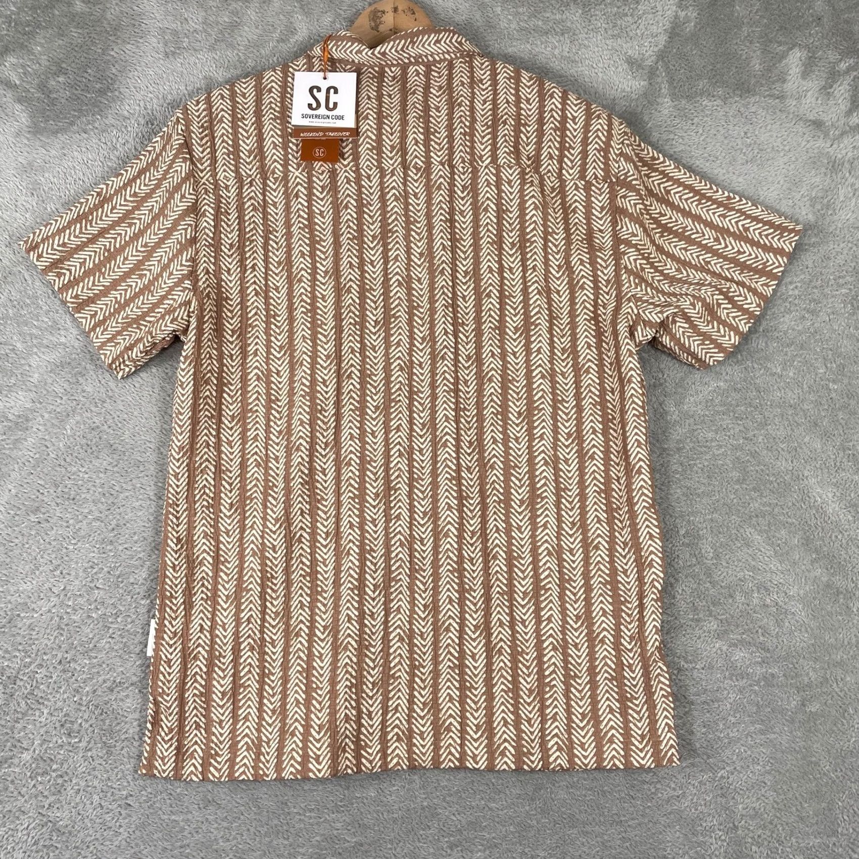 Sovereign Code Sovereign Code Shirt Mens Small Brown Chevron Textured Button Up Lantern Size US S / EU 44-46 / 1 - 2 Thumbnail