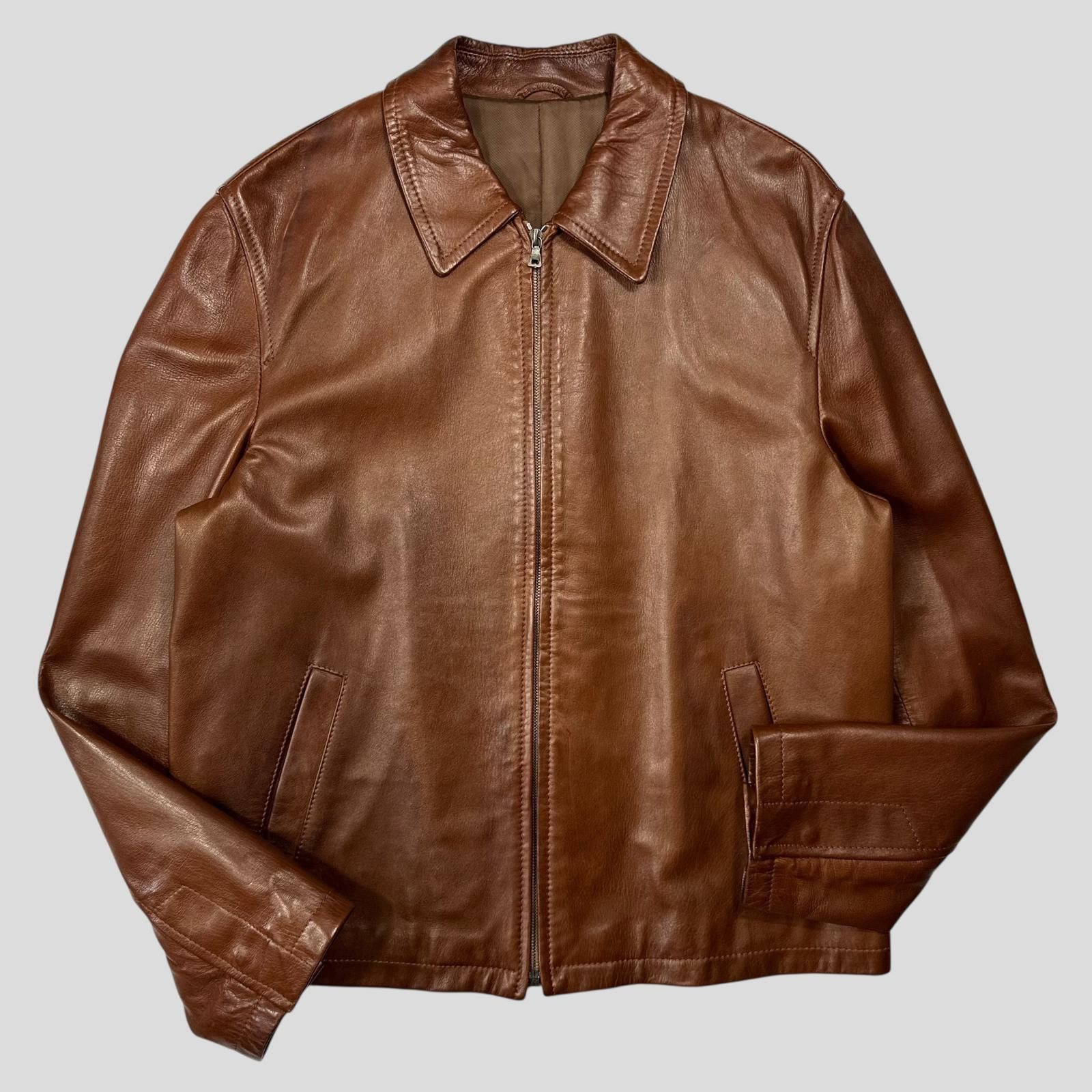 Prada Prada Milano FW98 Whiskey Leather Lined Zip Work Jacket IT50 Size US L / EU 52-54 / 3 - 3 Thumbnail