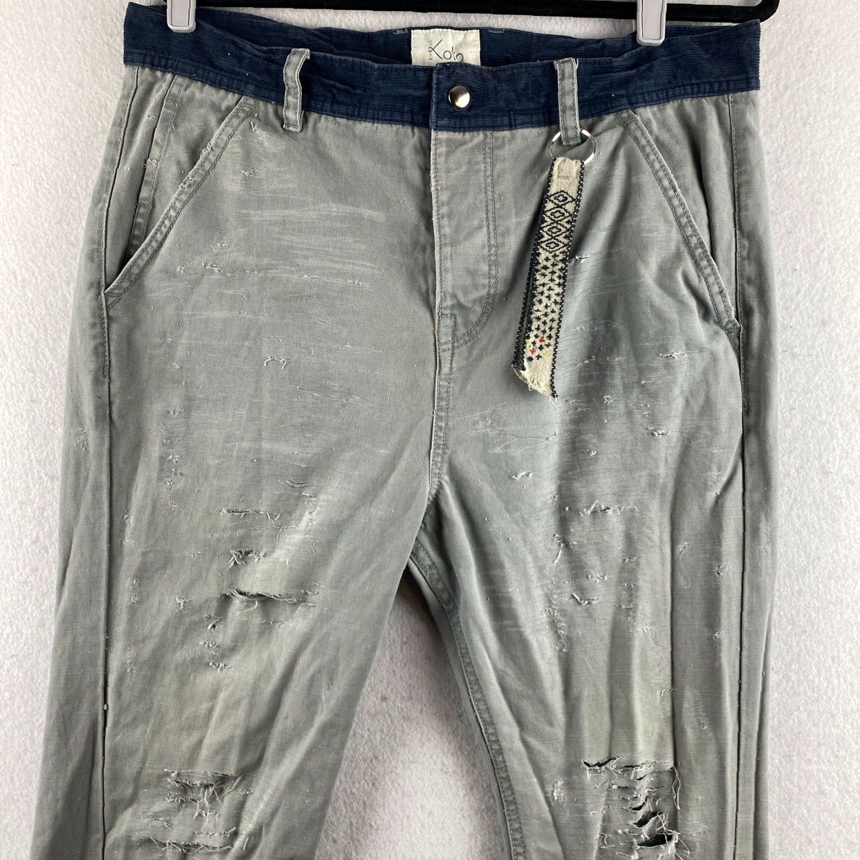 Vintage Koto Pants Mens 33 Gray Distressed Pockets Corduroy Waist Slash Pockets Slim Straight Size US 33 - 2 Thumbnail