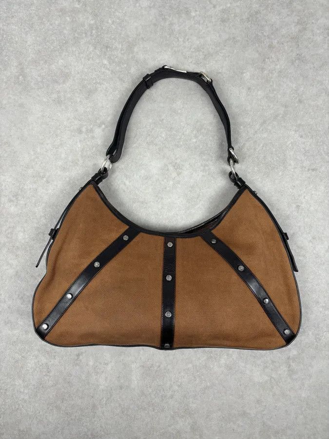 Yves Saint Laurent Yves Saint Laurent Brown Leather Wood Studded Shoulder Bag Size ONE SIZE - 8 Thumbnail