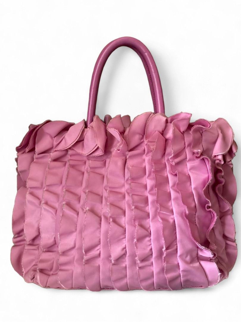 Prada Pink Ruffle Handbag Tessuto Leather