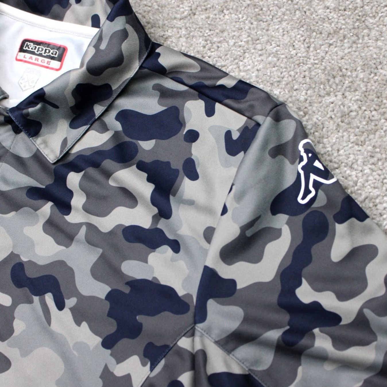 Kappa Kappa Polo Shirt Mens Large Blue/Gray Camouflage Short Sleeve 100% Polyester Pullover Polo Shirt 10 Size US L / EU 52-54 / 3 - 7 Thumbnail