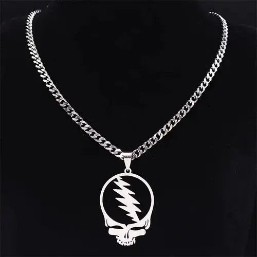 Jewelry Deadhead Steal Face Chain Chrome Grateful Dead Necklace Size ONE SIZE - 4 Thumbnail