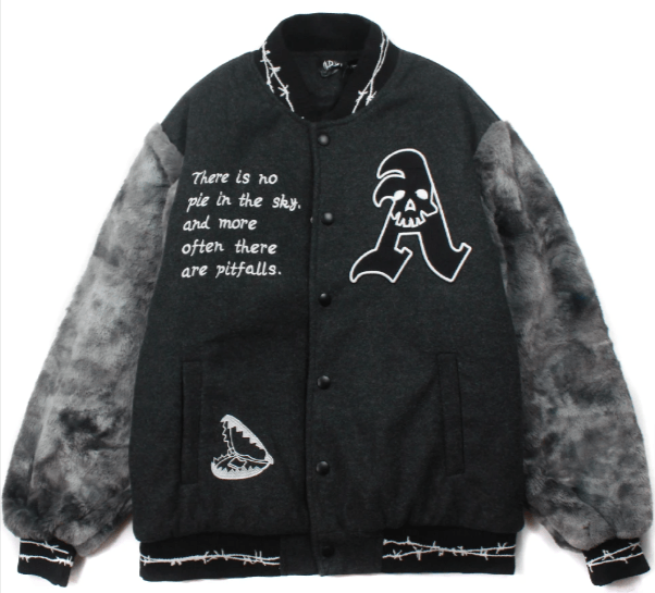 Skull Groove Splice Bomber Oversized Jacket