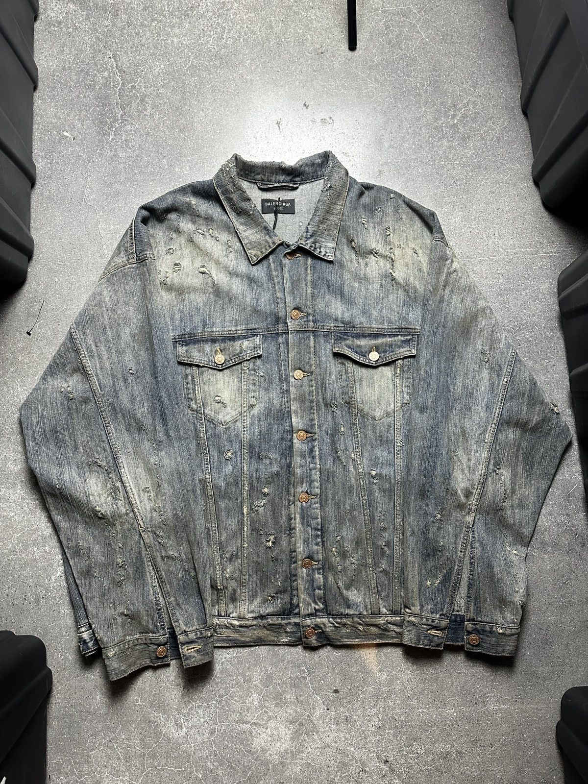 Balenciaga Balenciaga Rhinestone Logo Oversized Denim Jacket Size US XL / EU 56 / 4 - 1 Thumbnail