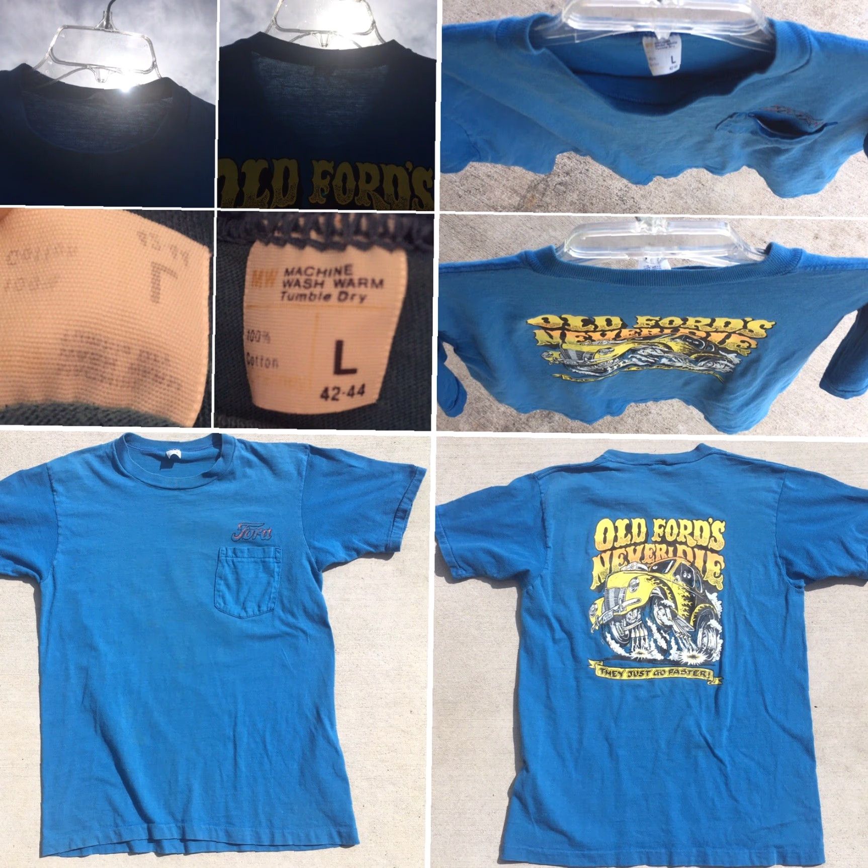 JCPenney Vintage Ford Pocket Tee Old Fords Never Die They Just Get Faster Iron On T-Shirt Shirt Men L Blue 1970s Graphic JC Penney Vintage Ford Pocket Tee Size US L / EU 52-54 / 3 - 6 Thumbnail