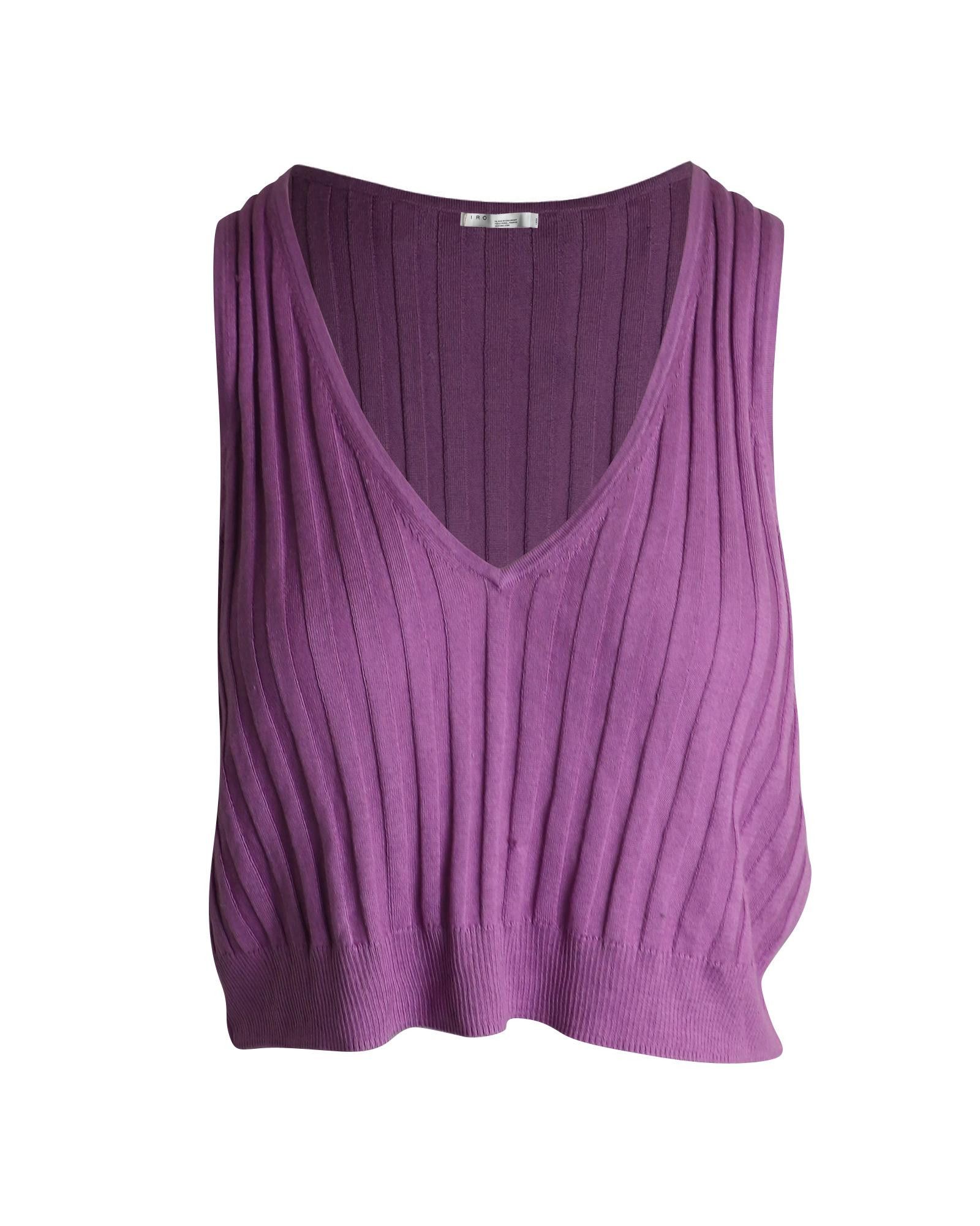 image of Iro Ribbed Purple Silk V-Neck Crop Top, Women's (Size Large)