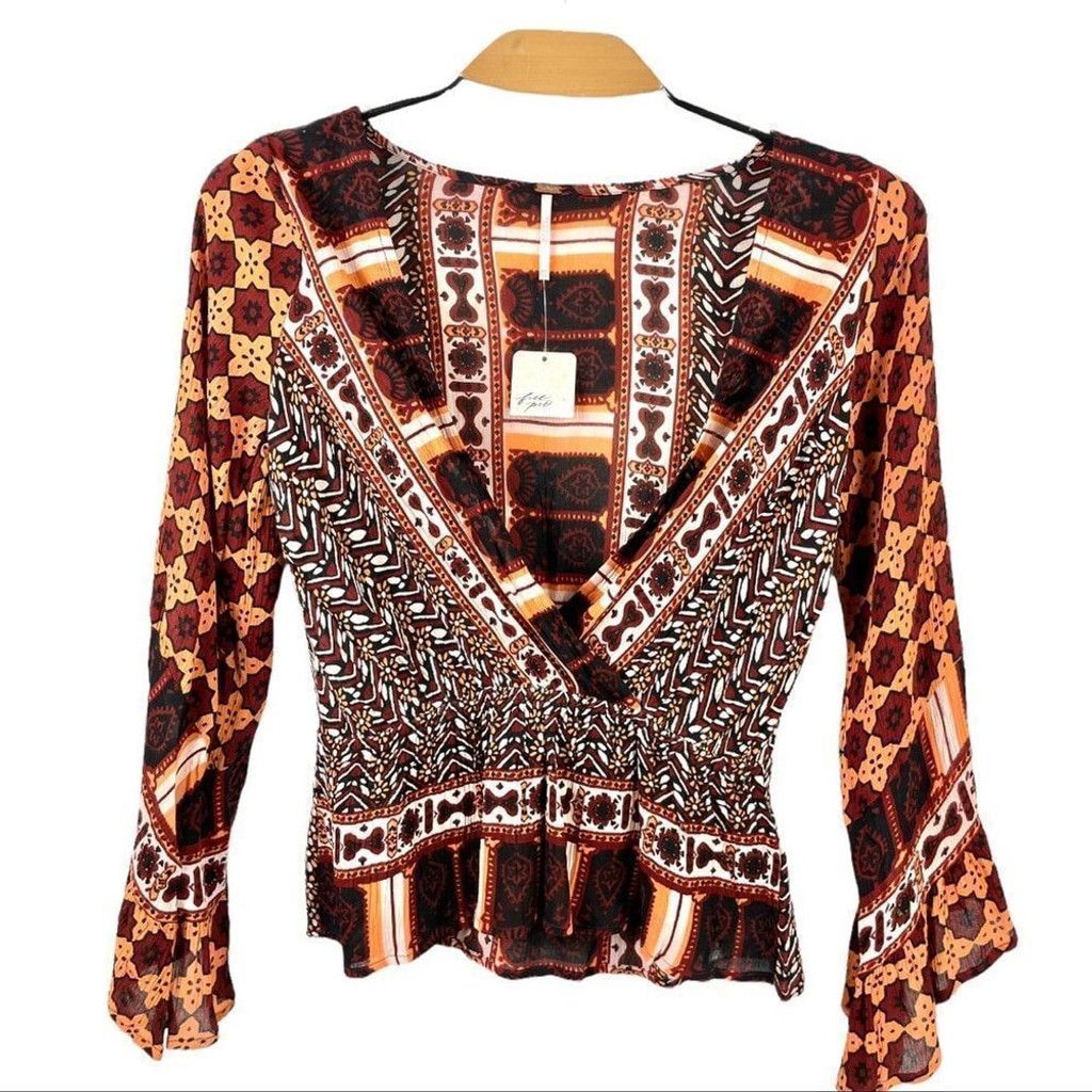 Free People NEW Free People Rosalie Coral Print Wrap Blouse Size XS Size XS / US 0-2 / IT 36-38 - 4 Thumbnail