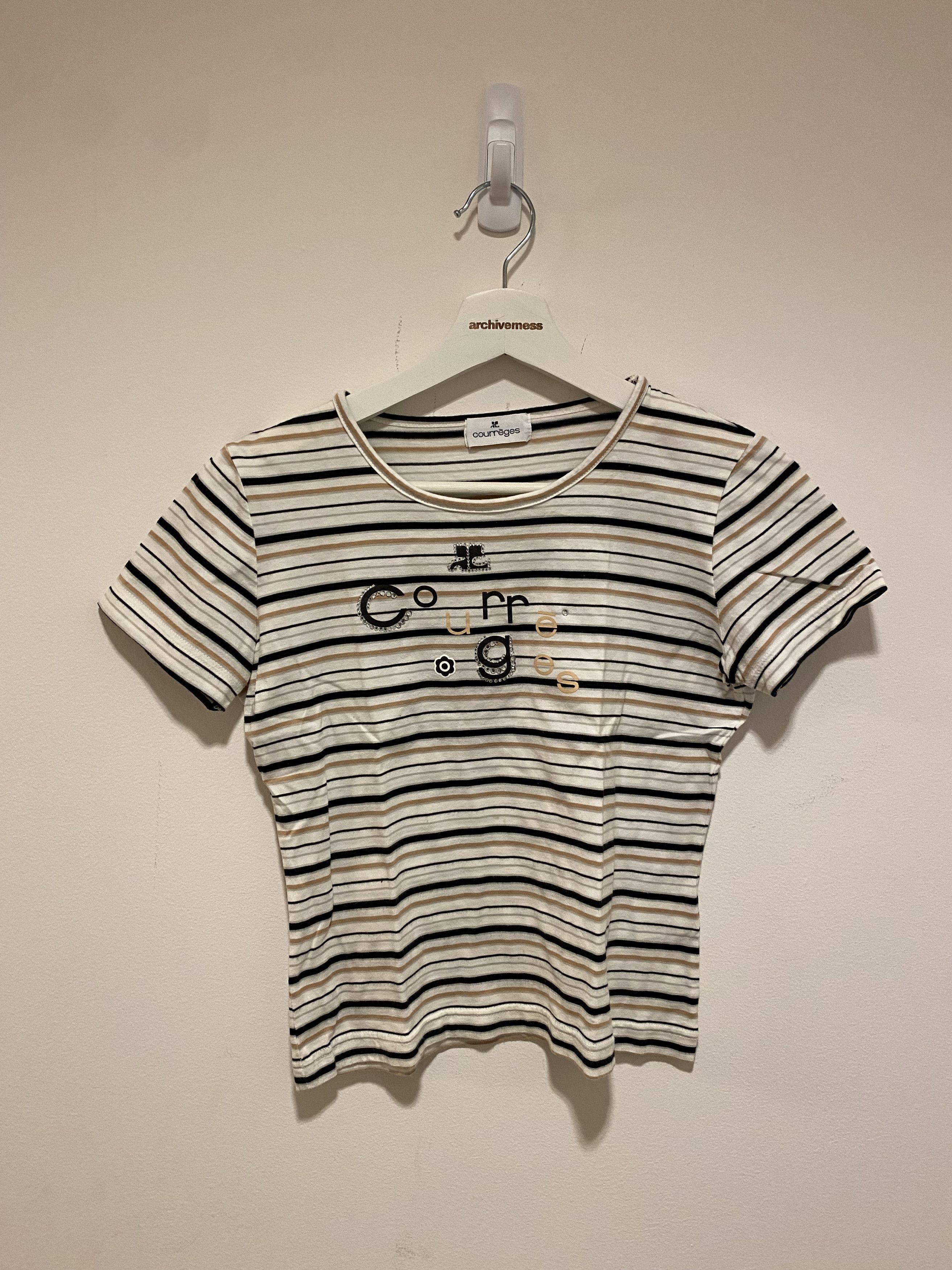 image of Courreges Stripe Logo T-Shirt, Men's (Size Small)