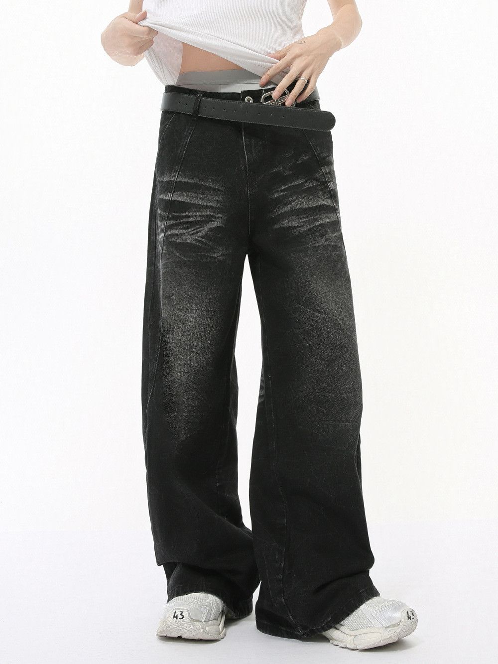 Vintage American retro trendy washed whiskered wide-leg jeans Size US 32 / EU 48 - 3 Thumbnail