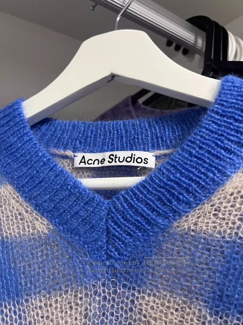 Acne Studios Acne Studios Blue Plaid V-Neck Sweater with 55% Mohair, 30 Size S / US 4 / IT 40 - 3 Thumbnail