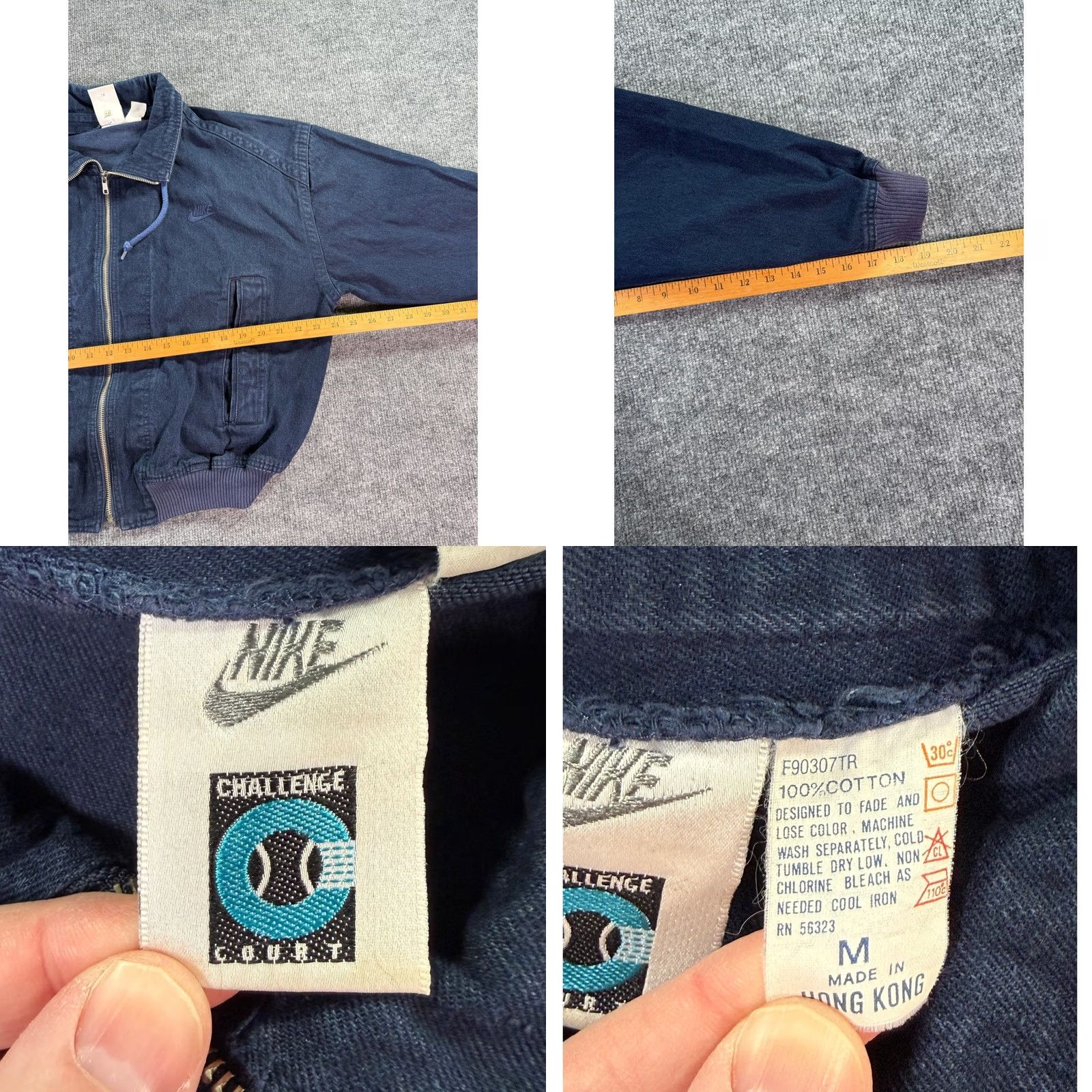 Nike VINTAGE Nike Challenge Court Bomber Jacket Mens XL Blue Denim Full Zip Swoosh Size US XL / EU 56 / 4 - 8 Thumbnail