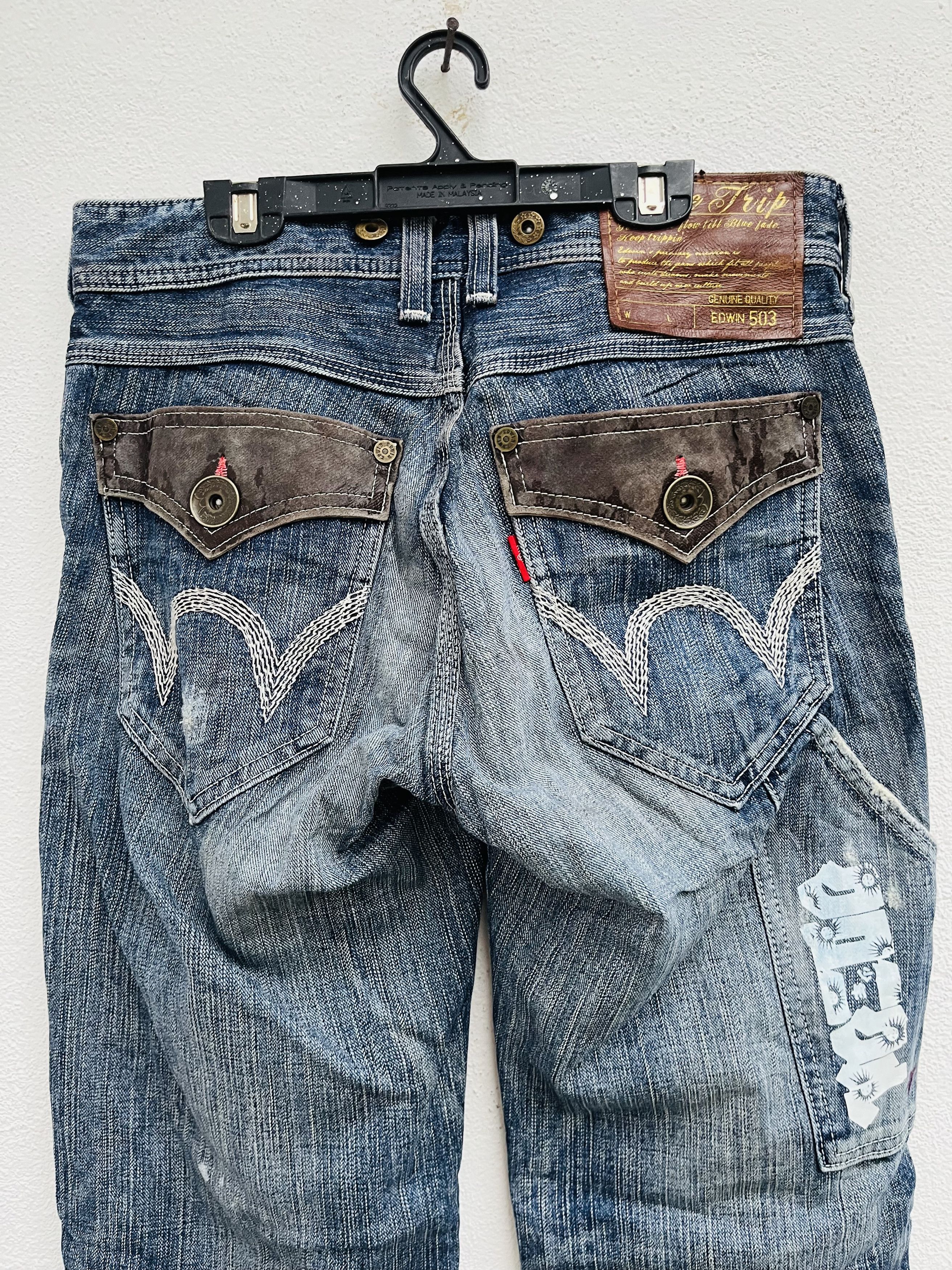 Japanese Brand Vintage Edwin 503 Blue Trip Japanese Distressed Style Size US 30 / EU 46 - 9 Thumbnail