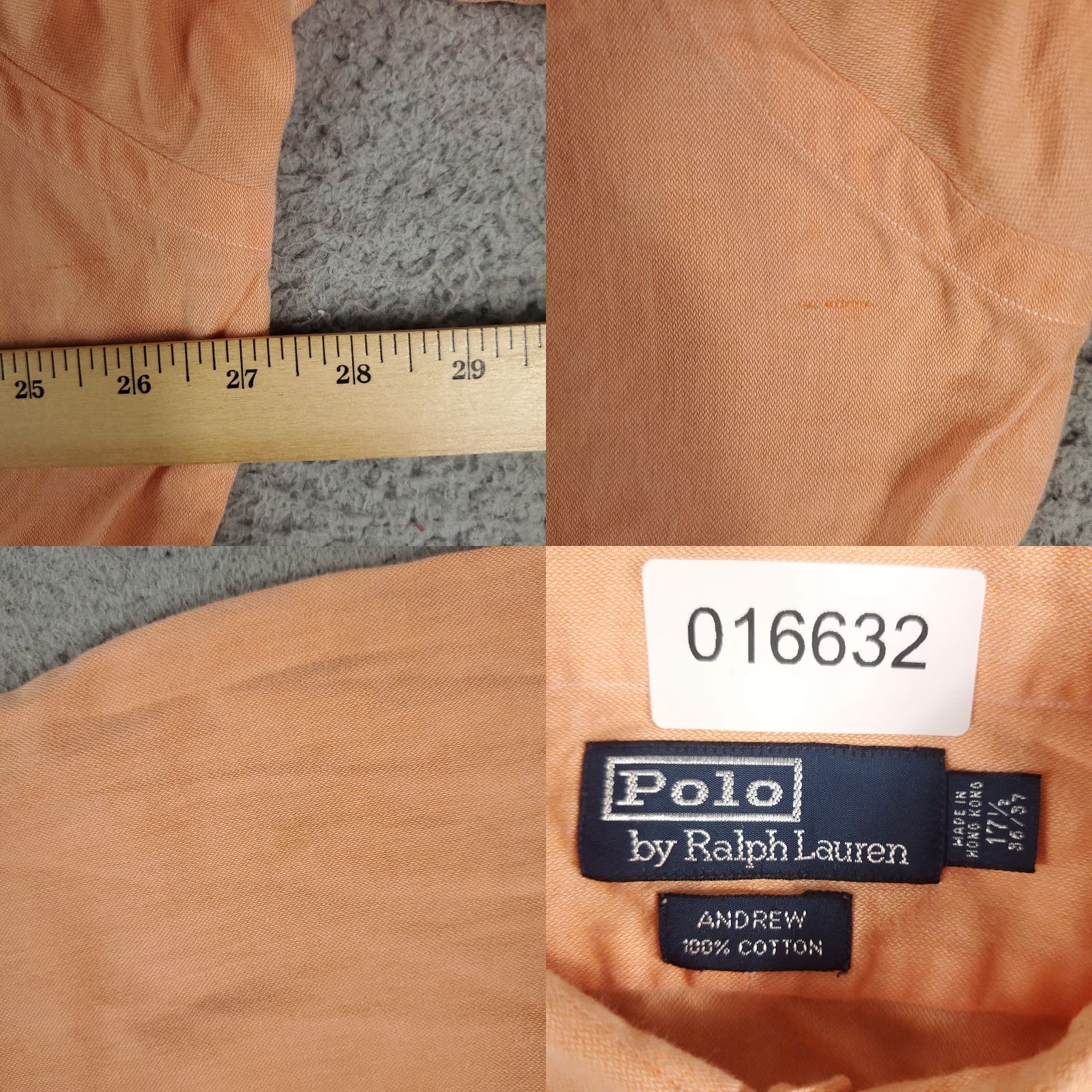 Ralph Lauren Ralph Lauren Dress Shirt Mens 17.5 Orange Striped Long Sleeve Button Up Workwear Size 46R - 8 Thumbnail