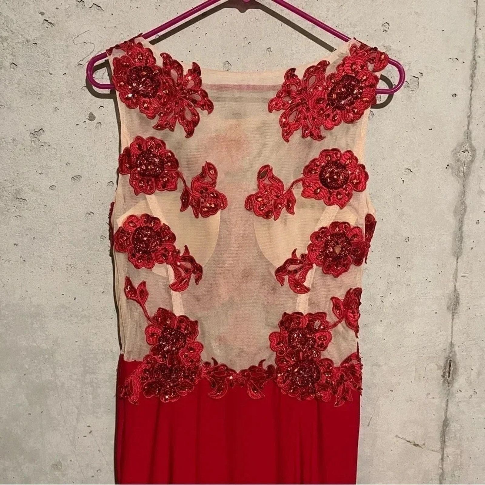 Other Nina Nischelle Red Floral Sheer Cocktail Prom Dress Sz 12 Size XL / US 12-14 / IT 48-50 - 11 Thumbnail