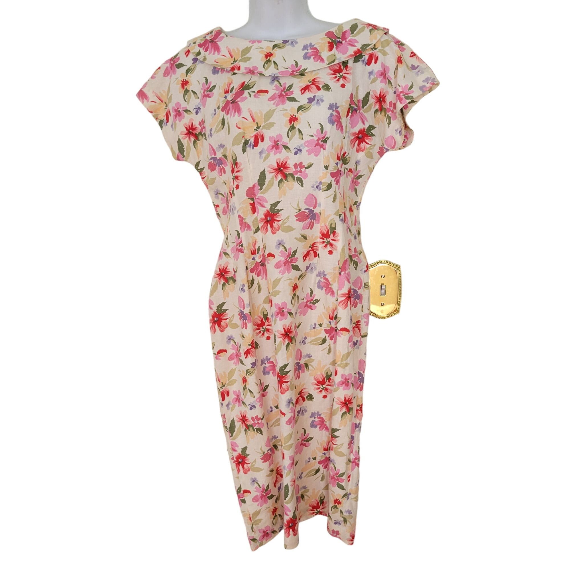 MAGGY LONDON Vintage Floral Maggy London Wiggle Dress 8 Linen Blend Cospl Size M / US 6-8 / IT 42-44 - 1 Thumbnail