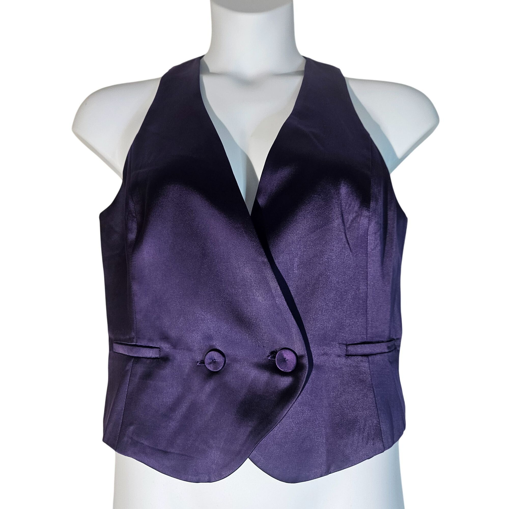 Jason Wu Designer Jason Wu Purple Satin Sleeveless Tailored Vest 10 Q Size L / US 10 / IT 46 - 3 Thumbnail