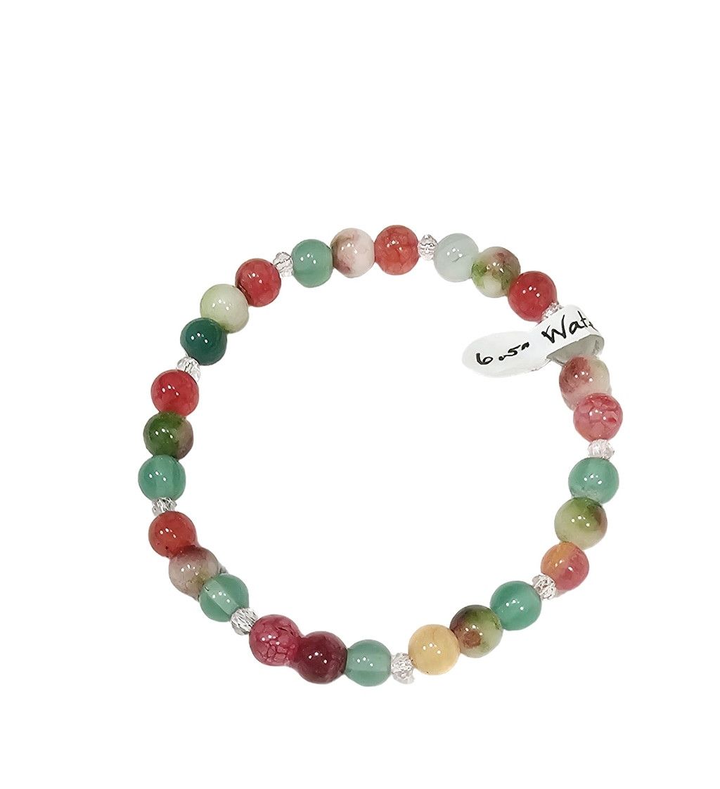 Handmade Natural Watermelon Agate Gemstone Beaded Stretch Bracelet 6 Size ONE SIZE - 1 Thumbnail