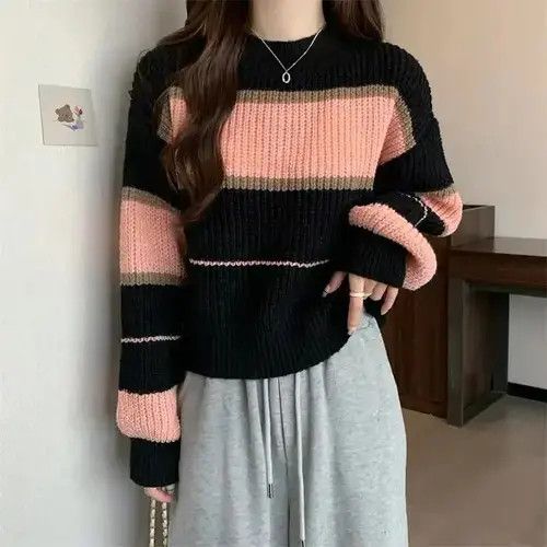 Japanese Brand Zoki Harajuku Striped Jumpers Women Retro Size ONE SIZE - 6 Thumbnail