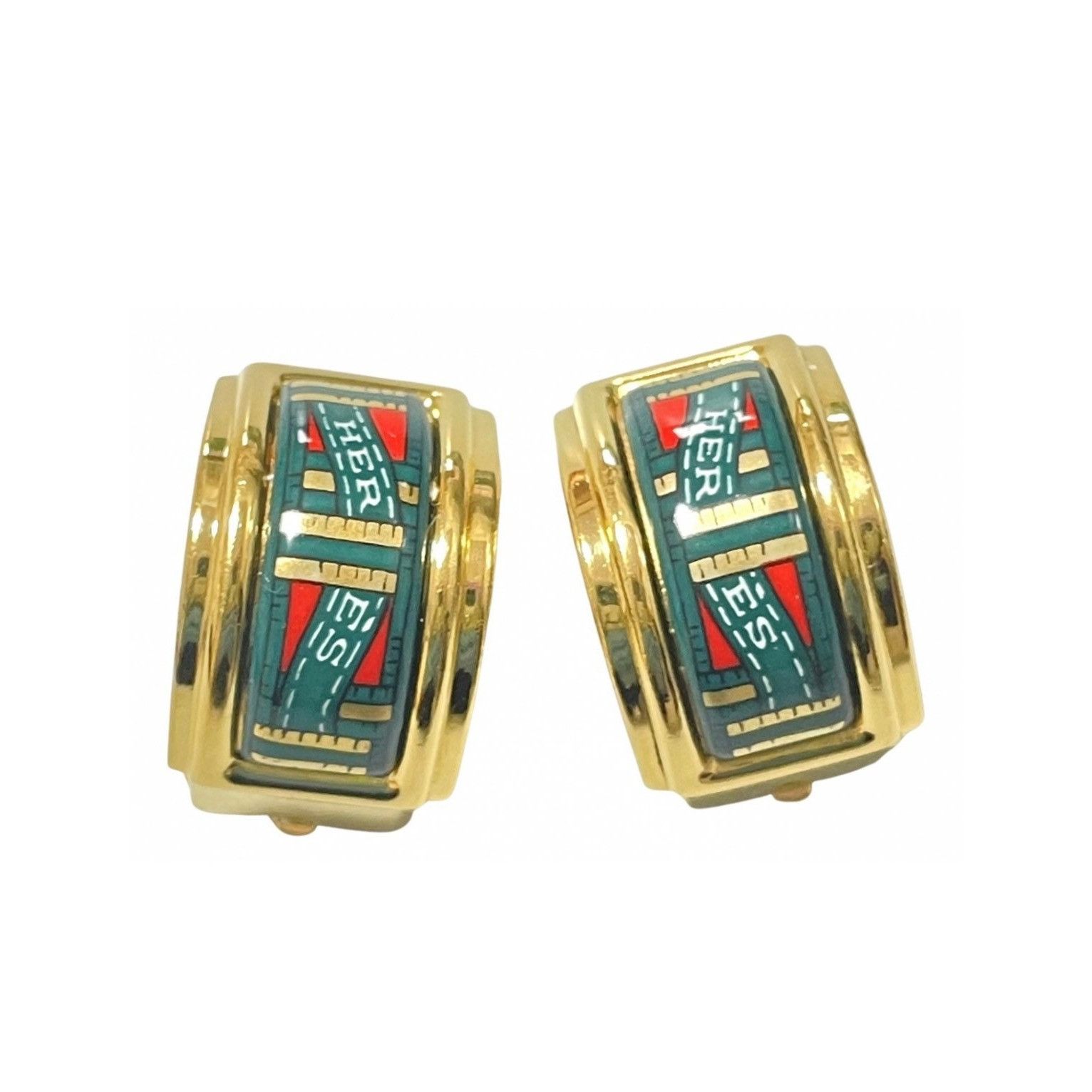 Hermes Vintage Hermes cloisonne golden earrings with green and red. Size ONE SIZE - 6 Thumbnail