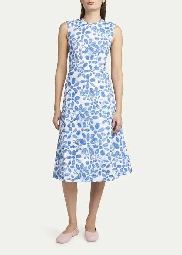 Marni o1w1db11125 Floral Print Midi Dress in Blue Size XL / US 12-14 / IT 48-50 - 2 Thumbnail
