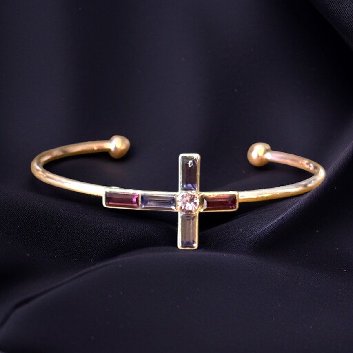 Other Silver tone purple rhinestone cross cuff bracelet Size ONE SIZE - 1 Thumbnail