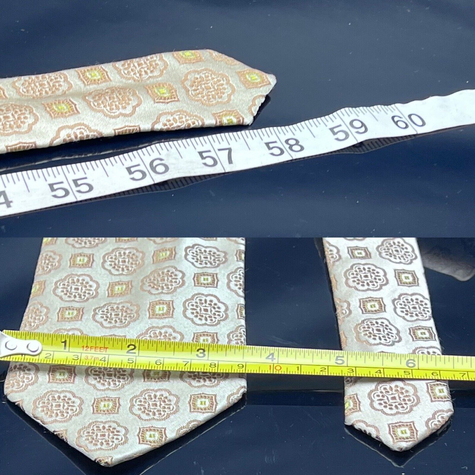Ermenegildo Zegna Ermenegildo Zegna Tie Mens Gold Geometric Abstract Silk Ital Size ONE SIZE - 3 Thumbnail