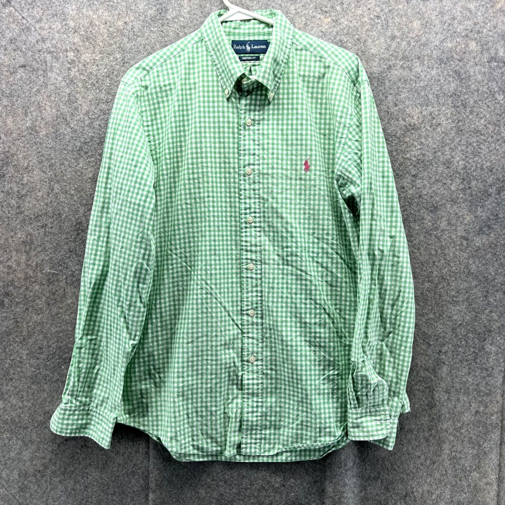 Ralph Lauren VINTAGE Ralph Lauren Shirt Men Large Adult Green White Gingham Button-Down Pony Shirt Boys? Size US L / EU 52-54 / 3 - 2 Thumbnail