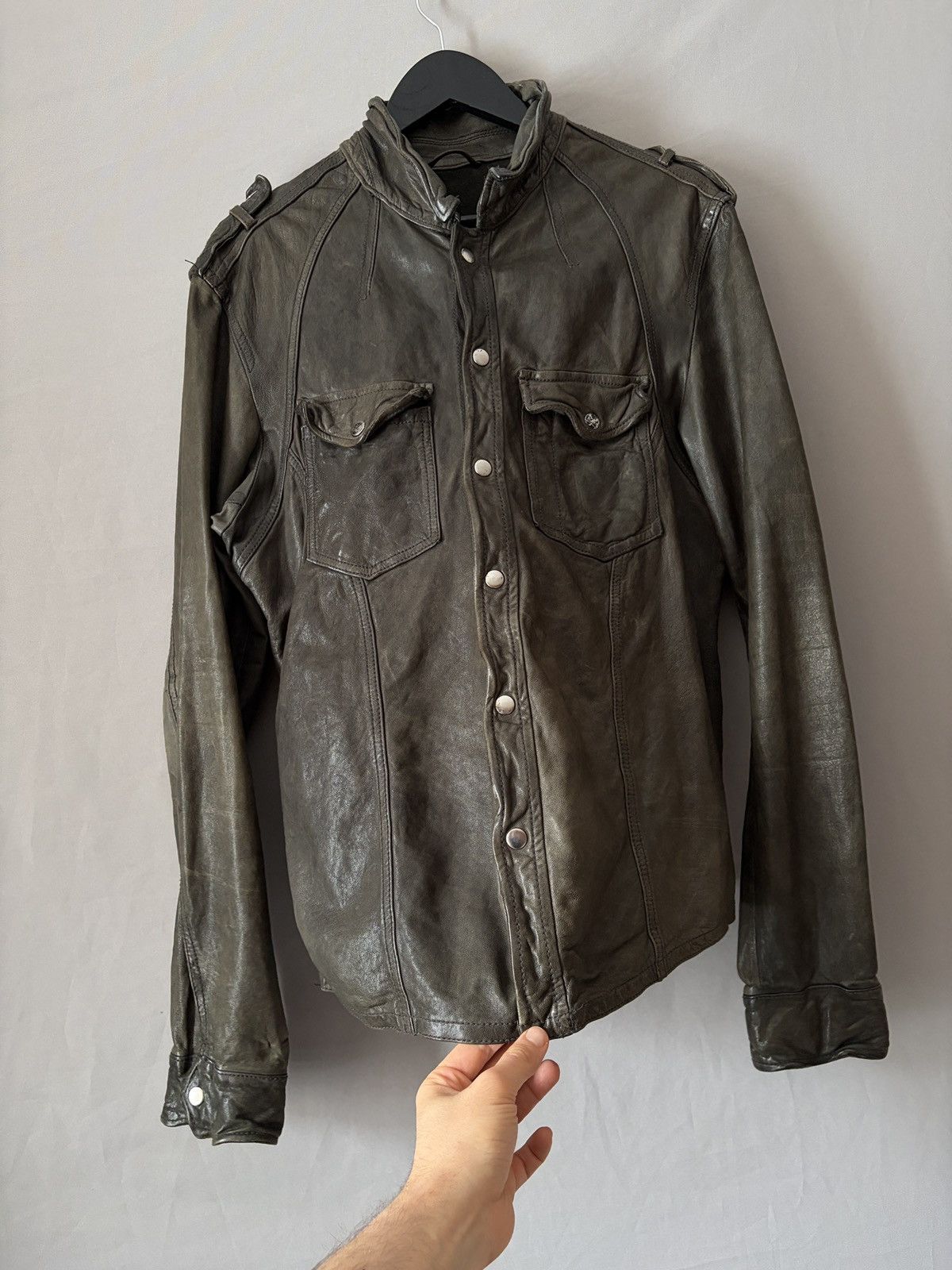 Allsaints Allsaints Wrinkled Lamb Leather Jacket Elephant Gray/Brown Size US L / EU 52-54 / 3 - 11 Thumbnail