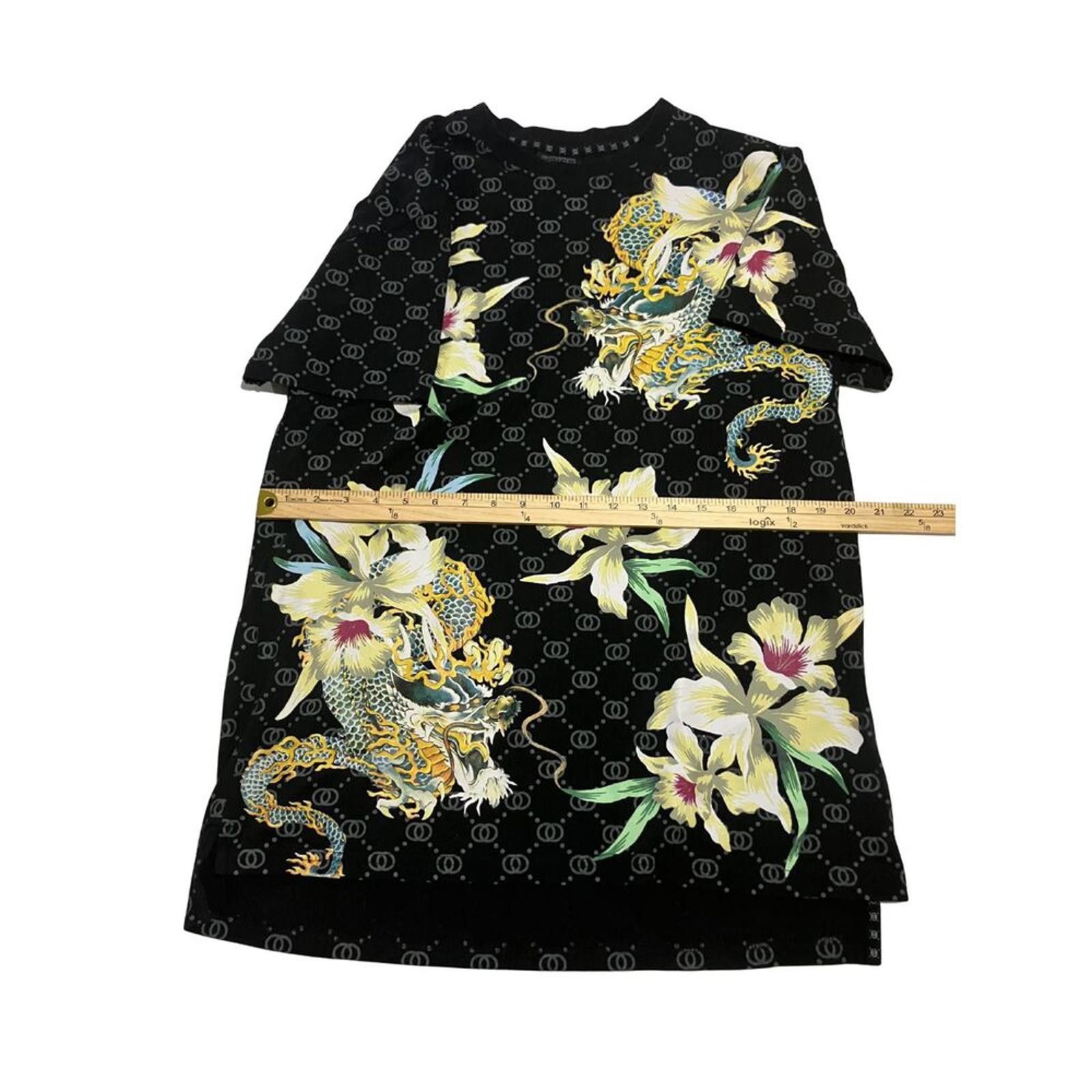 Kris Van Assche KRISP Designer T-Shirt Black with Golden Dragon & Lily Print Size US L / EU 52-54 / 3 - 6 Thumbnail