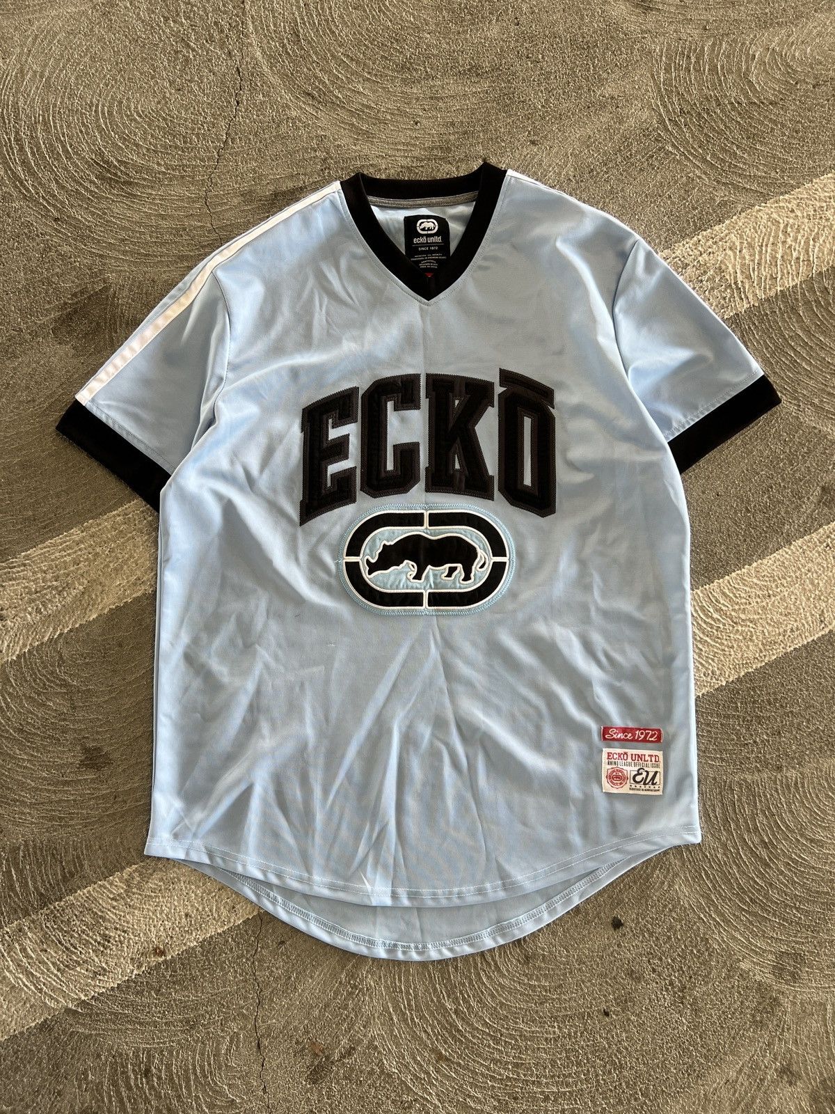 image of Ecko Unltd x Jnco Y2K Ecko Untld Baggy Jersey in Blue, Men's (Size Large)