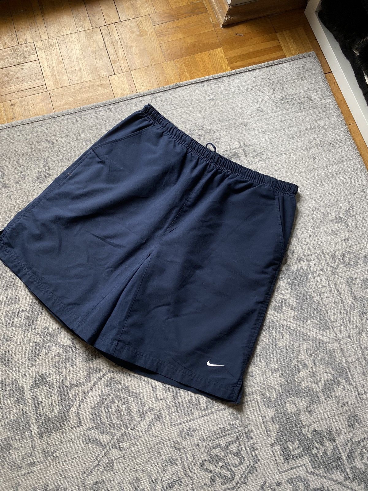 Japanese Brand × Nike × Vintage Vintage Nike Baggy Shorts Mini Swoosh Blue Japanese Drill Size US 34 / EU 50 - 2 Thumbnail