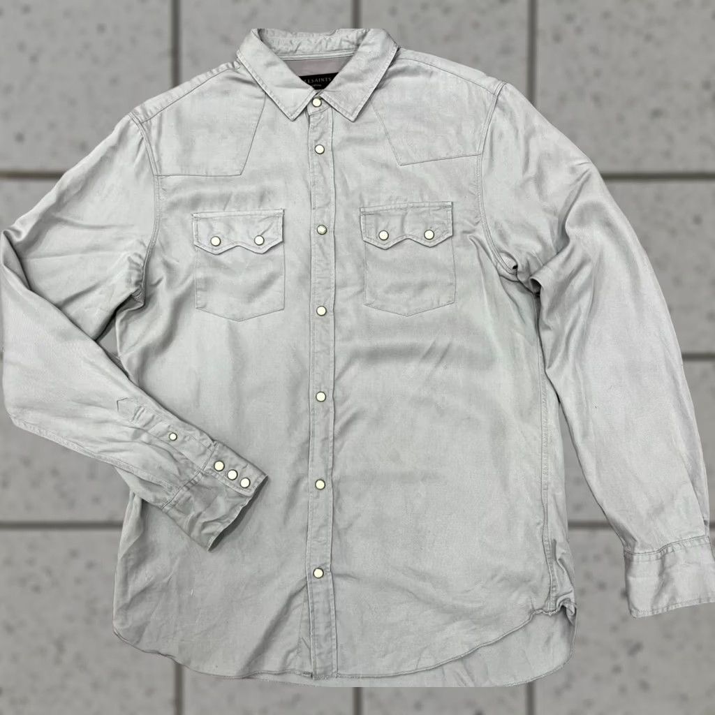 Allsaints AllSaints Stockade Snap Long Sleeve Western Shirt Mens M Gray Western Vintage No Size US M / EU 48-50 / 2 - 1 Thumbnail