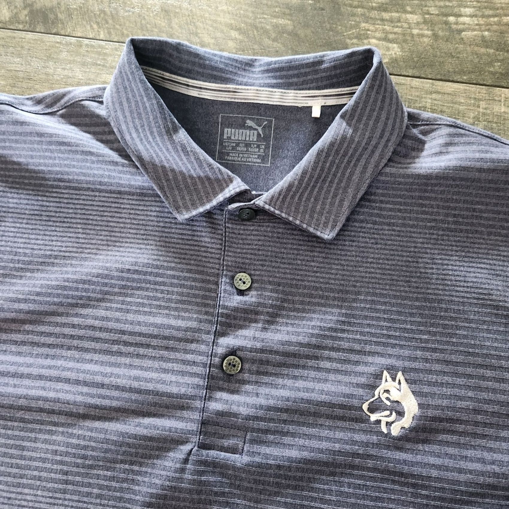 Puma PUMA Golf Polo Mens Large Blue Striped Logo Cell Performance Shirt Polo Mens L Blue Striped Golf Size US L / EU 52-54 / 3 - 2 Thumbnail
