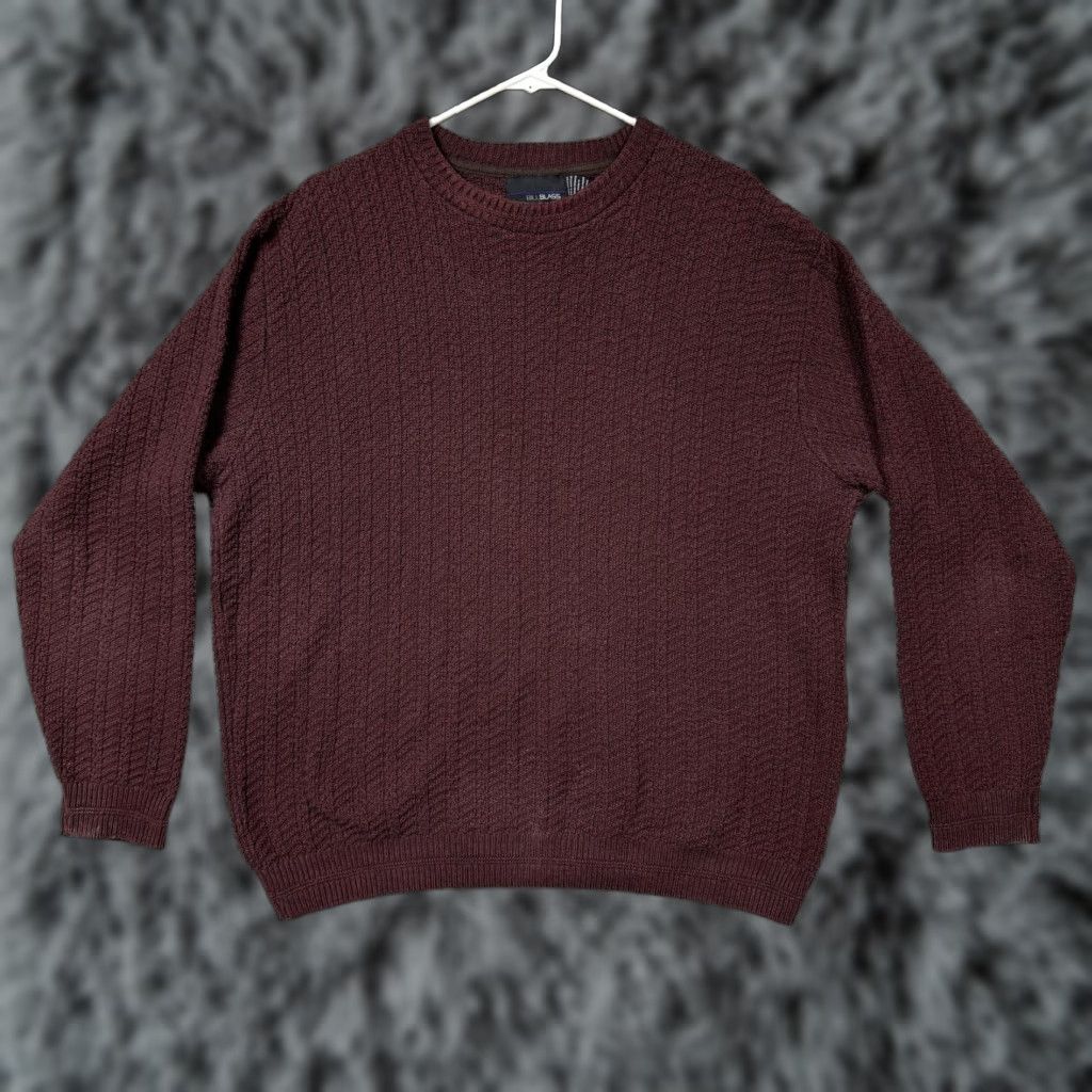 Bill Blass VINTAGE Bill Blass Sweater Men Large Maroon Crew Neck Knit 90s Preppy Classic Solid Textured Long Sleeve Pullover Size US L / EU 52-54 / 3 - 1 Thumbnail