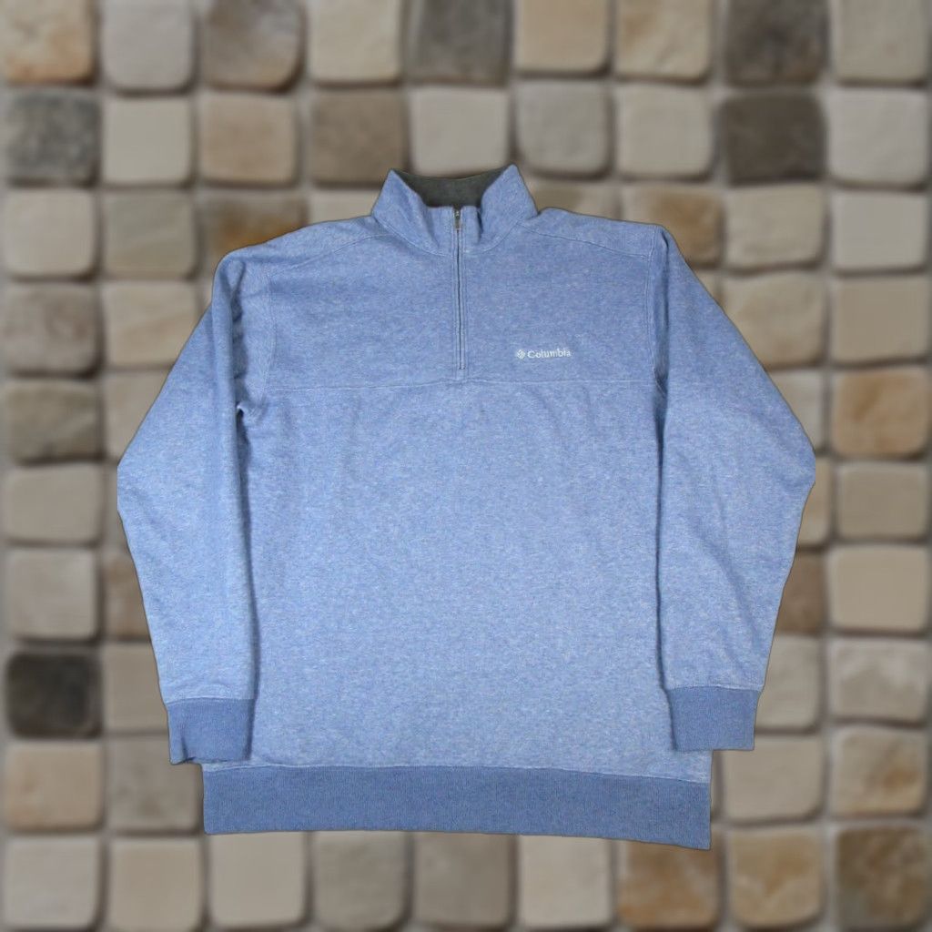 Vintage Columbia Sweater Mens Large Blue Mock Neck Pullover Fleece Cotton Half Zip Ski Hiking Golf Camp Union Casual Size US L / EU 52-54 / 3 - 1 Thumbnail