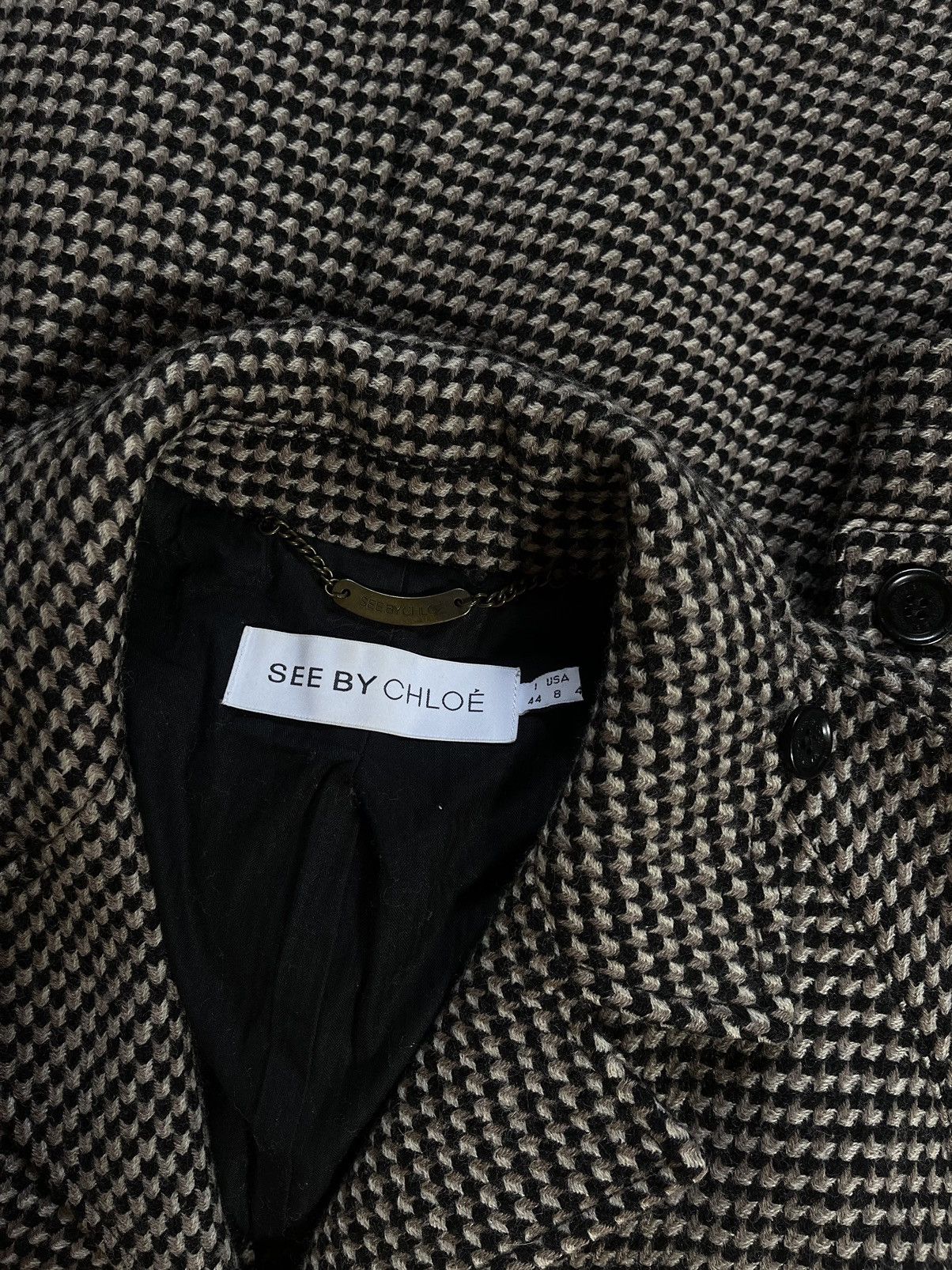 Chloe × See by Chloe See By Chloe Wool Belt Coat Houndstooth Size M / US 6-8 / IT 42-44 - 11 Thumbnail